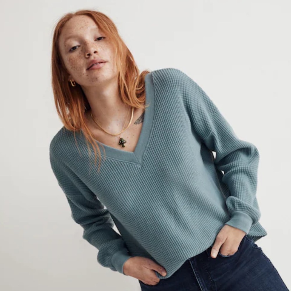 Madewell Waffle Knit V-Neck Long-Sleeve Top